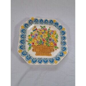 Vtg Antique Ceramica Covento Jesus Maria Spanish Decorative Plate Floral Bouquet